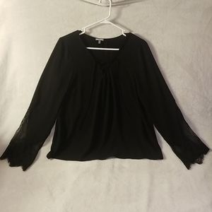 Lightweight Lace-Up Lace-Sleeve Blouse